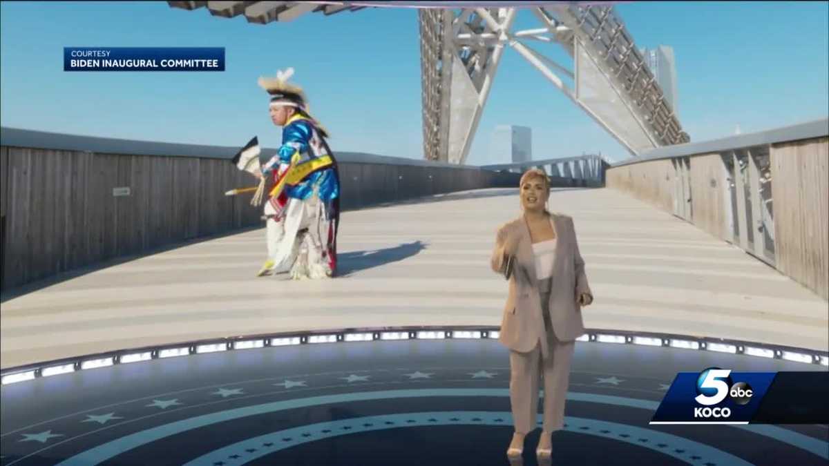An Indian-American dancer shown at Skydance Bridge during the opening ceremony